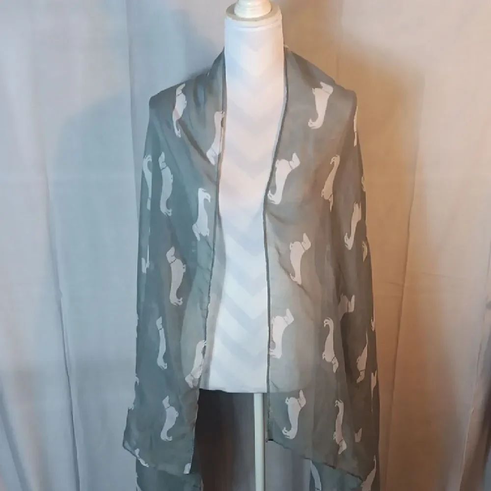 Gray Sheer Dachshund Print Scarf
